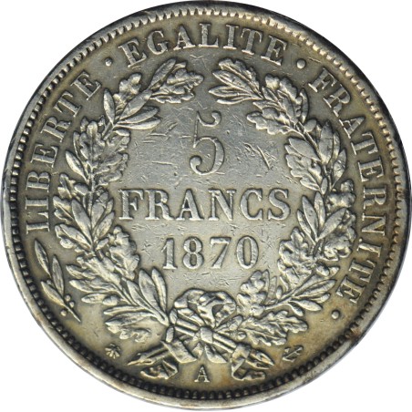 5 Francs CÉRÈS 1870 Paris TTB