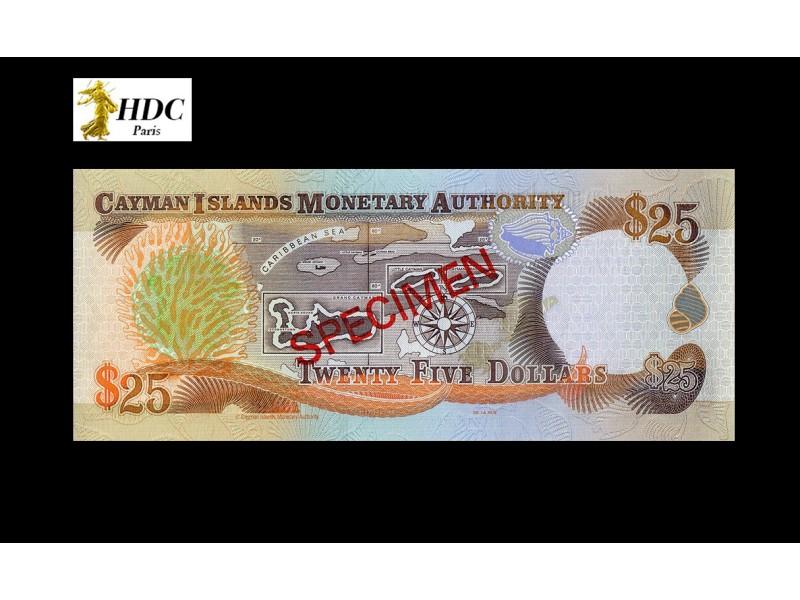 25 Dollars Spécimen ÎLES CAIMANS 1998 P.24s