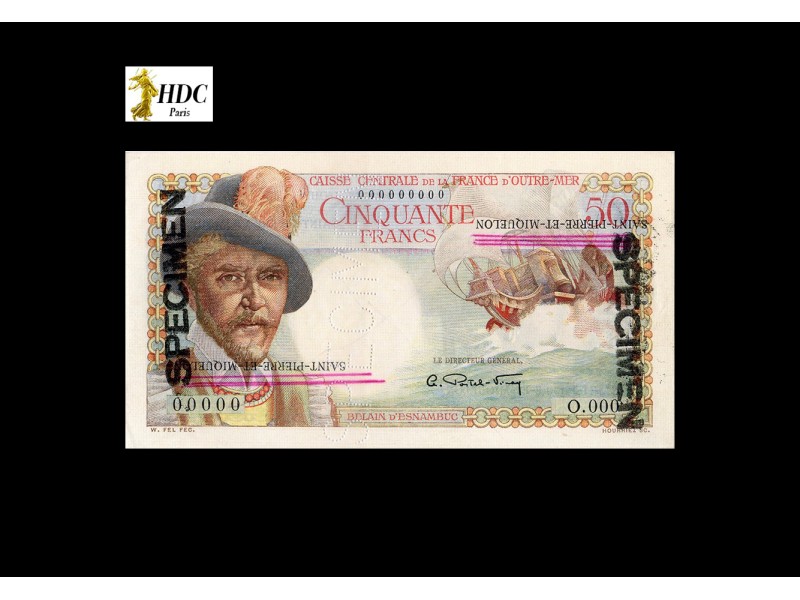50 Francs Belain d'Esnambuc Spécimen SAINT PIERRE ET MIQUELON 1960 P.31s Erreur inversion