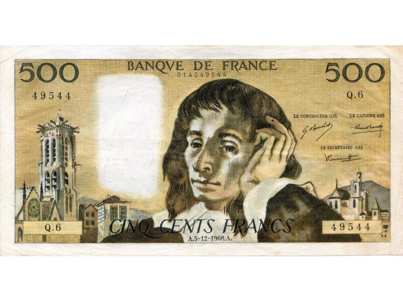 500 FRANCS PASCAL 1968 - Alphabet Q.6/49544