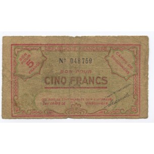 Billet Algérie 5 Francs camp prisonnier (1943) 2