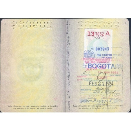 Ancien Passeport REPUBLIQUE COLOMBIE Homme Année 1970