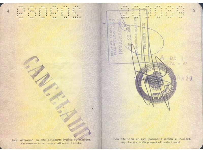 Ancien Passeport REPUBLIQUE COLOMBIE Homme...