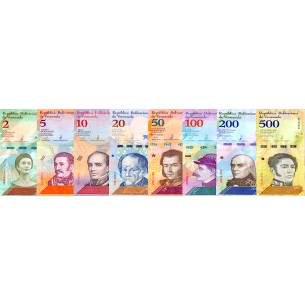 Lot de 8 billets neuf de VENEZUELA 2, 5,10, 50, 100, 200, 500 Bolivare
