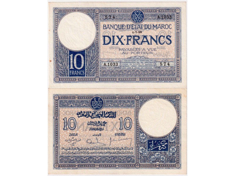 Maroc 10 Francs 1-7-1928  P-11b