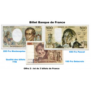 Offre Découverte France de 3 Billets 100, 200, 500 Francs