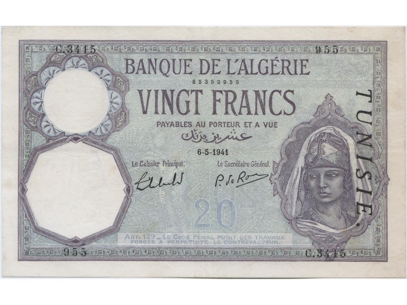 Tunisie - Billet 20 Francs 1941 P-6b