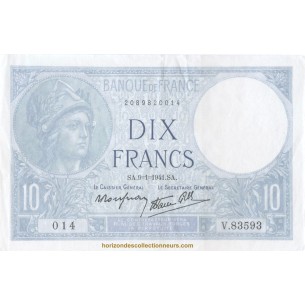 10 Francs MINERVE 1941