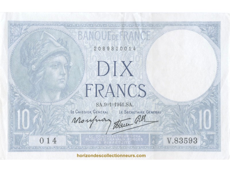 10 Francs MINERVE 1941