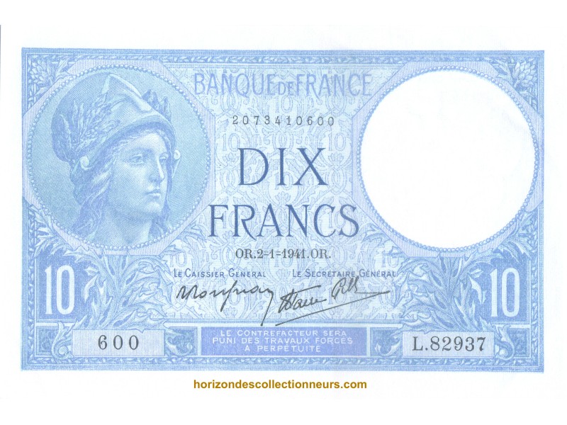 10 Francs MINERVE 1941 -horizondescollectionneurs.com