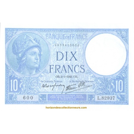 10 Francs MINERVE 1941 -horizondescollectionneurs.com
