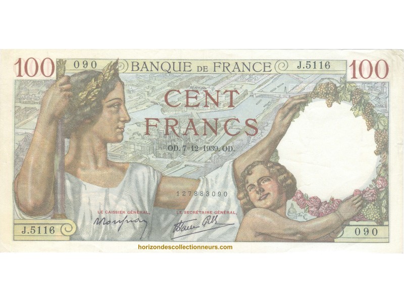 100 Francs SULLY 1942- horizondescollectionneurs.com