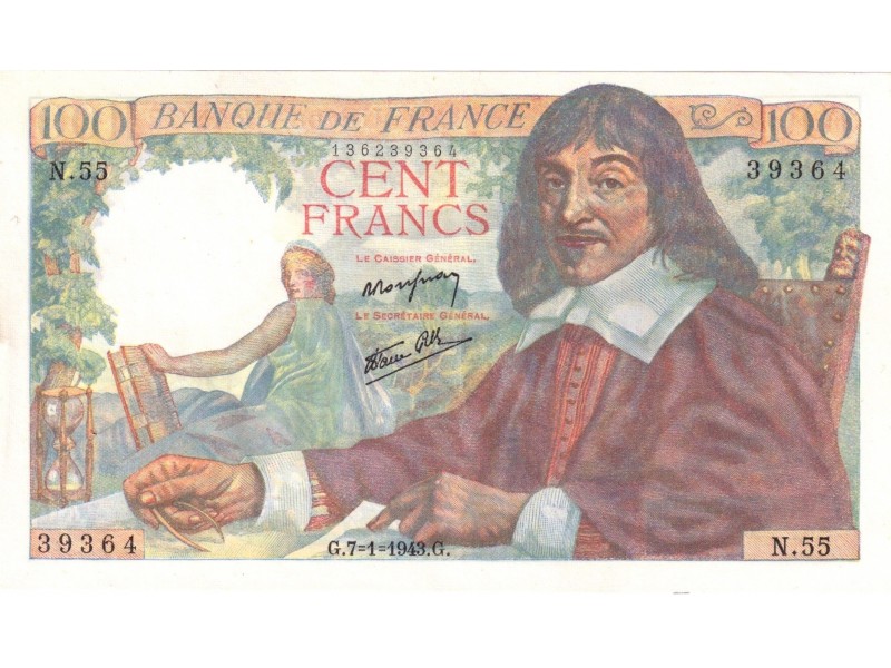France 100 Francs Descartes 1943 FAY 27-3 SUP/SPL