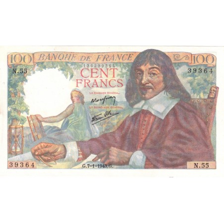 France 100 Francs Descartes 1943 FAY 27-3 SUP/SPL