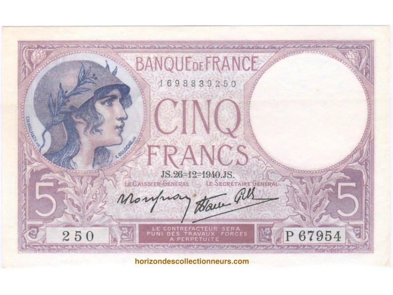 5 Francs VIOLET 1940