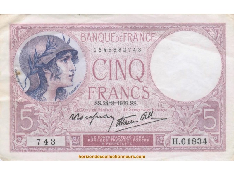 5 Francs VIOLET 1939