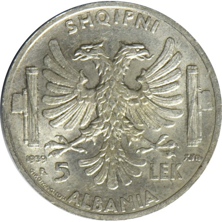 5 Lek ALBANIE Victor-Emmanuel III 1939