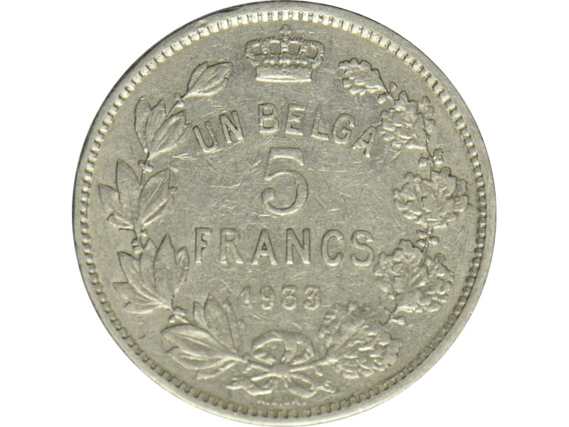 5 Francs BELGIQUE Albert 1er 1933
