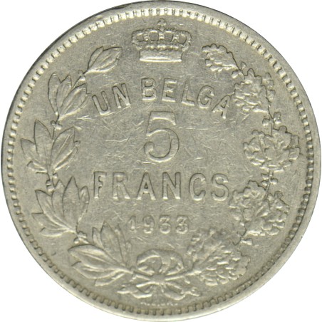 5 Francs BELGIQUE Albert 1er 1933