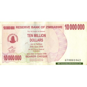 10000000 Dollars Zimbabwe 2008