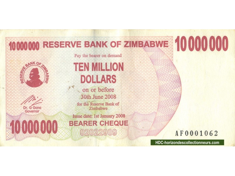 10000000 Dollars Zimbabwe 2008