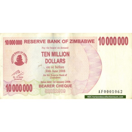 10000000 Dollars Zimbabwe 2008