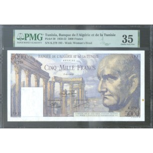 5000 Francs TUNISIE 1952 P.30 PMG 35 Choice Very Fine