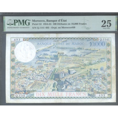 100 Dirhams Sur 10000 Francs MAROC 1955 P.52 PMG 25 Very Fine