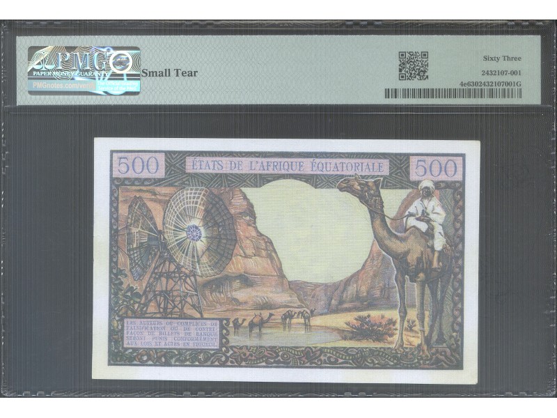 500 Francs TCHAD (1963) P.4 PMG 63 CHOICE...