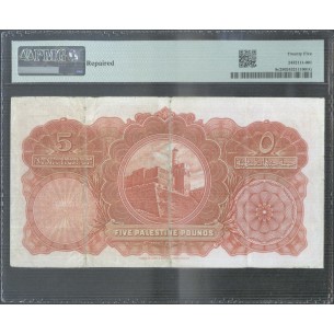 5 Pounds PALESTINE 1939 P#8c PMG 25 VERY FINE -horizondescollectionneurs.com 2