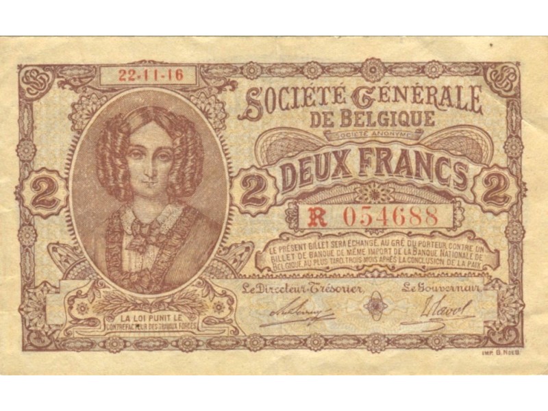 2 Francs société Générale de BELGIQUE (1916)