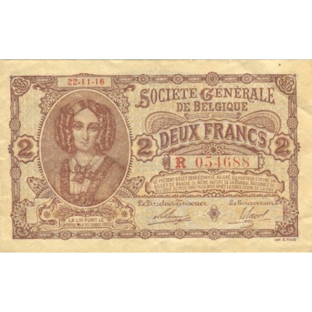 2 Francs société Générale de BELGIQUE (1916)