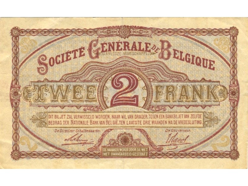 2 Francs société Générale de BELGIQUE (1916)