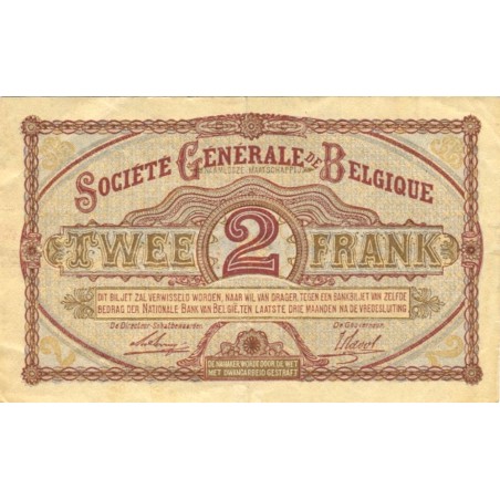 2 Francs société Générale de BELGIQUE (1916)