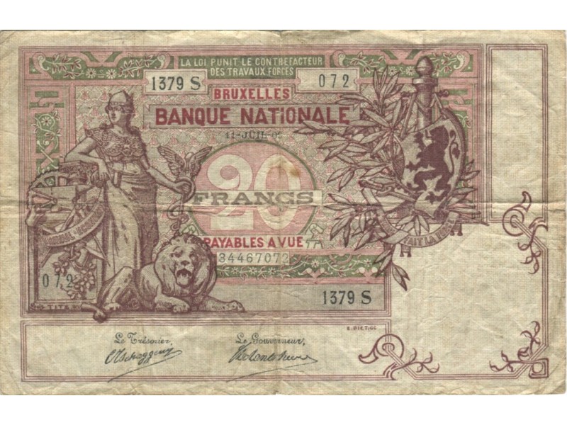 20 Francs BELGIQUE 1909