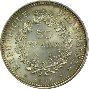 50 Francs HERCULE 1976, SUP, ARGENT 2