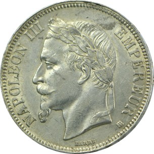 5 Francs Napoléon III 1868 Strasbourg tête laurée