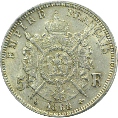 5 Francs Napoléon III 1868 Strasbourg tête laurée