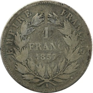 1 Franc Napoléon III Empereur 1857, ARGENT 2