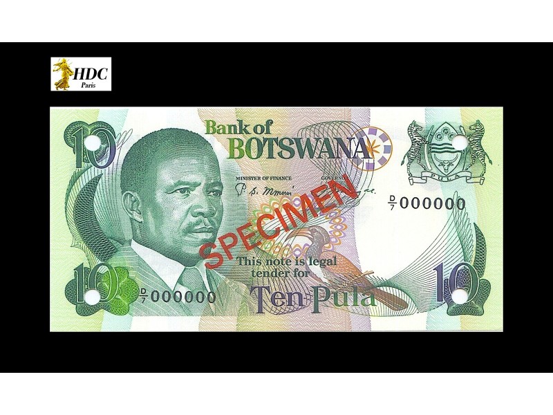 10 Pula Spécimen BOTSWANA 1982 P.9s1