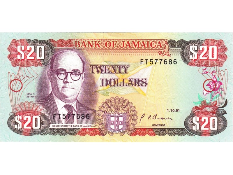 Jamaique  - Billet 20 Dollars 1991 P-72d