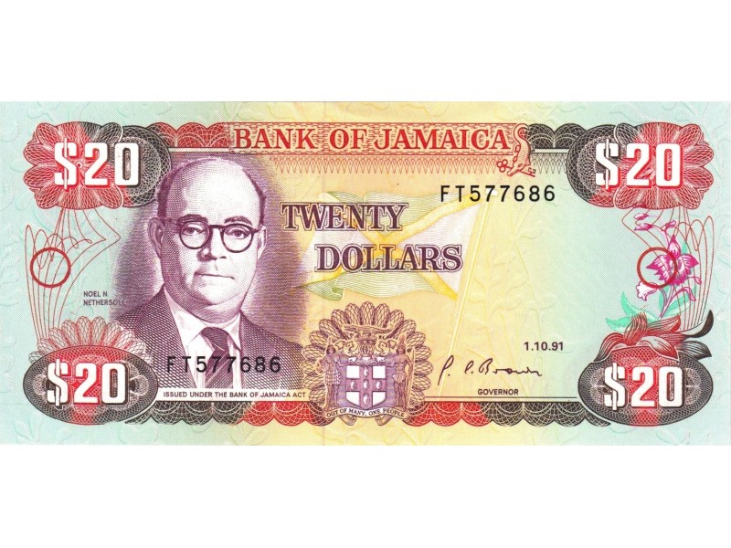 Jamaique  - Billet 20 Dollars 1991 P-72d