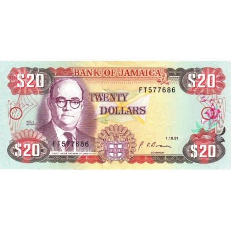 Jamaique  - Billet 20 Dollars 1991 P-72d