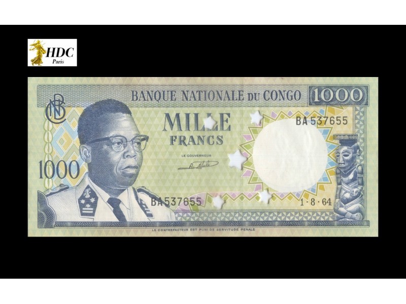 1000 Francs CONGO 1964 P.8a, ANNULÉ