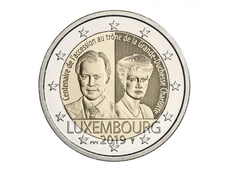 LUXEMBOURG pièce 2 euros 2019 -100e anniversaire de l’arrivée sur le trône et le mariage de la grande-duchesse Charlotte