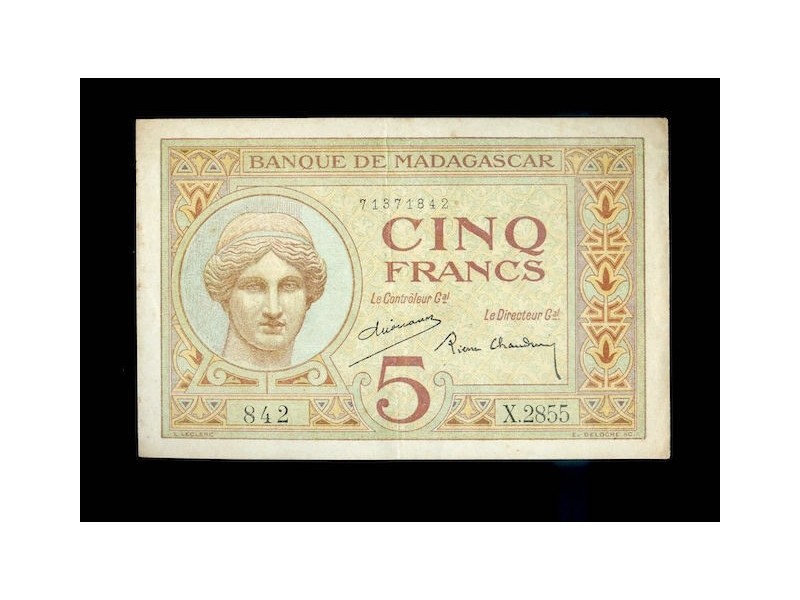 MADAGASCAR Billet 5 Francs 1937 P-35