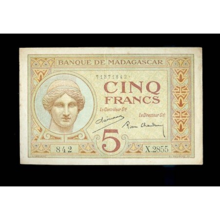 MADAGASCAR Billet 5 Francs 1937 P-35