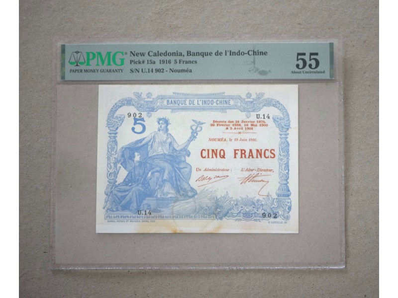 5 Francs NOUVELLE-CALÉDONIE 1916 P.15a PMG 55