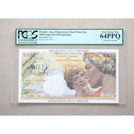 1000 Francs Union Française Spécimen ÎLE DE LA RÉUNION 1964 P.52s