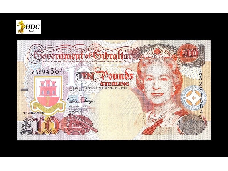 GIBRALTAR, BILLET, 10 Pounds 1995 P.26a